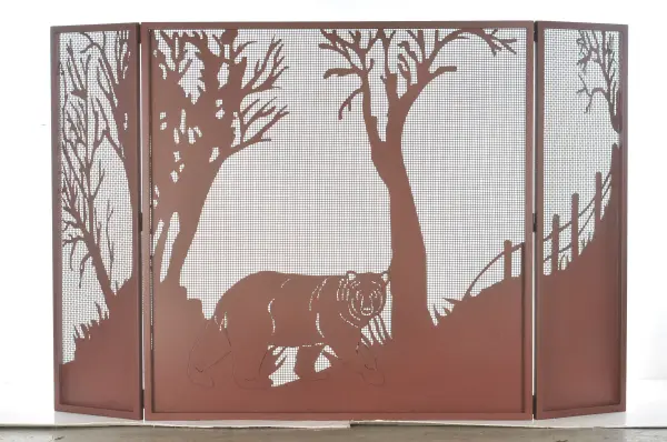 Bring the natural beauty of wildlife to the hearth of your home with the majestic Black Bear wandering through the woods on this nature inspired firescreen. Hand finished in Rust on a mesh design; the firescreen is handcrafted by Meyda artisans in the Yorkville; New York manufacturing facilities.