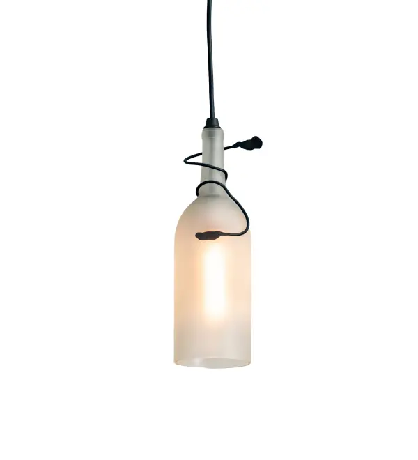Capture the life of the party with the whimsical design of the Meyda Wine Bottle Mini Pendant. It's so much fun that you may want to hang from it; but don't! Liven up a restaurant; club; or home with a mini pendant that does so much more than deliver light; it adds personality and pizzazz. A Clear Frosted Glass Wine Bottle illuminates with standard lamping and is enhanced with a Textured Black finish. Create a stunning design statement by placing a group of mini pendants across an island; table; counter; or bar in homes; restaurants; hotels; pubs; nightclubs; and wineries; this mini pendant will be appreciated for its fine detail and charm by connoisseurs. The overall height ranges from 15 to 80 inches; as the Black cord can be adjusted in the field to meet your exact lighting requirements. This rich-looking Tuscan Vineyard Frosted White Wine Bottle Mini Pendant is included in our American-made; American-designed; handcrafted Wine Bottle Lighting Collection. The fixture is manufactured in Yorkville; New York. UL and cUL listed for dry and damp locations. Take your finest bottle of wine; and Meyda will transform it into an everlasting personalized fixture of light. Contact us for more information on custom wine bottle lighting fixtures and lamps. We can also create custom lighting with beer bottles; mason jars; milk bottles; and other glass containers and vessels.