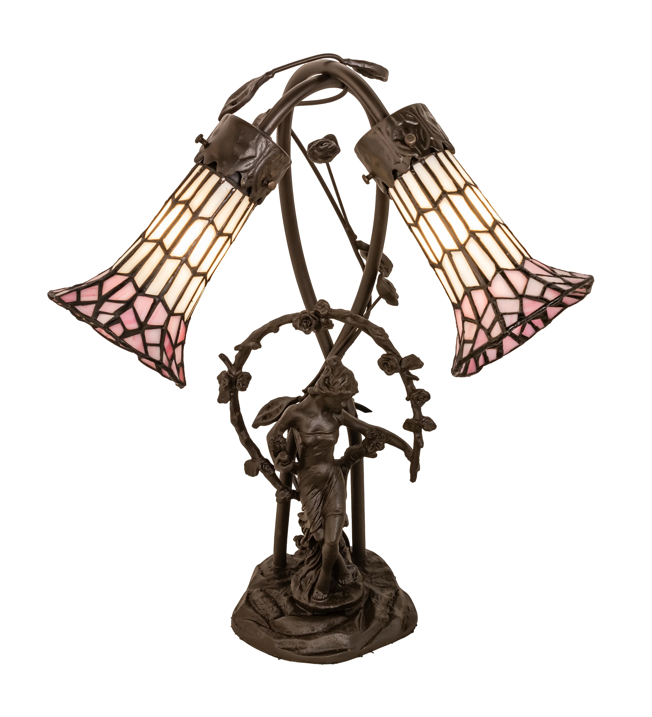 Stained Glass Pond Lily Two Light Table Lamp in Mahogany Bronze
