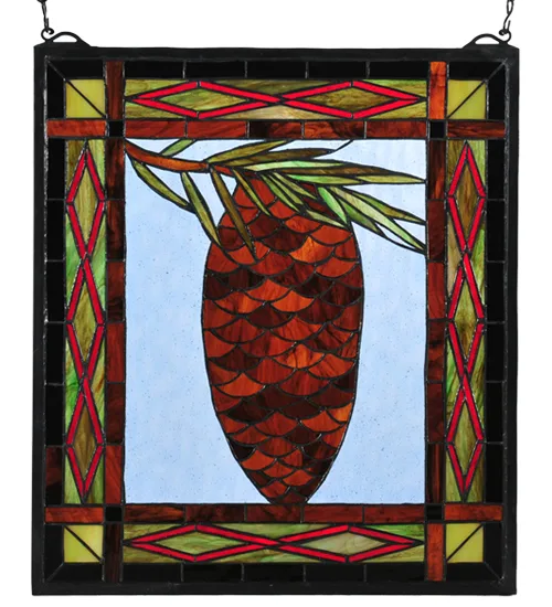Pinecone Window in Right Blue Amber Red Bl