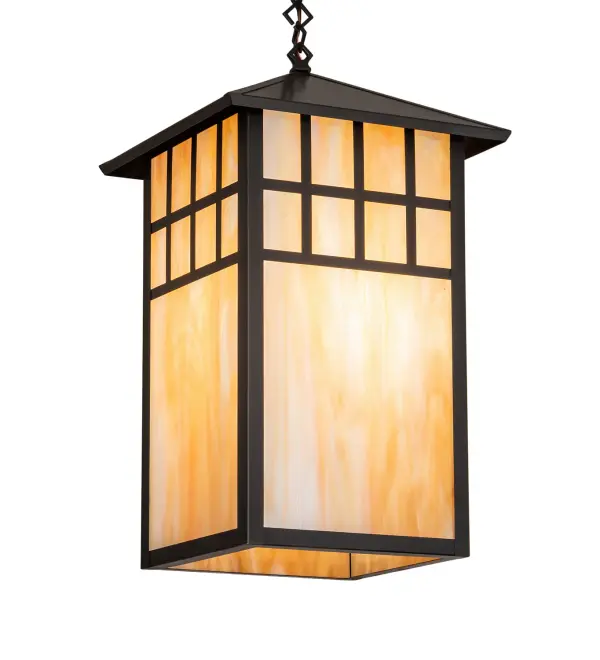 Handsome Craftsman style meets an updated and sleek Mission design with this American made lantern pendant. Created from Solid Brass, the fixture features a Beige Iridescent Glass shade that is enhanced with a Craftsman Brown finish. Overall finish ranges from 27 to 62 as the chain can be easily adjusted in the field to meet your lighting needs. The Watchtower Pendant is featured in our American made, American designed handcrafted Mission Lighting Collection. Manufactured in Yorkville, New York. UL and cUL listed for dry and damp locations. Collection: Watchtower Finish: Craftsman Brown Glass: Beige Iridescent Glass Notes: Custom Crafted In Yorkville, New York Please Allow 30 Days Width: 19.00" Height: 27.00" Length: 13.50" Weight: 16.50 lb Number of Bulbs: 1 Maximum Wattage: 60.00 W Bulb Type: A19 Bulb Base: E26 Material: Brass Country of Origin: USA Safety Listing: Damp Safety Rating: Damp