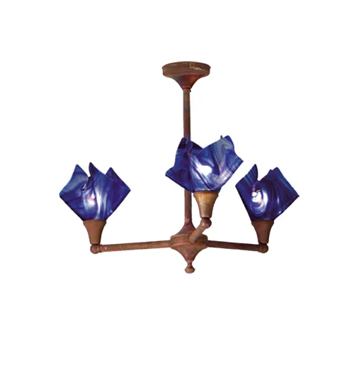 30"W Curacao Swirl Handkerchief 3 LT Fused Glass Chandelier