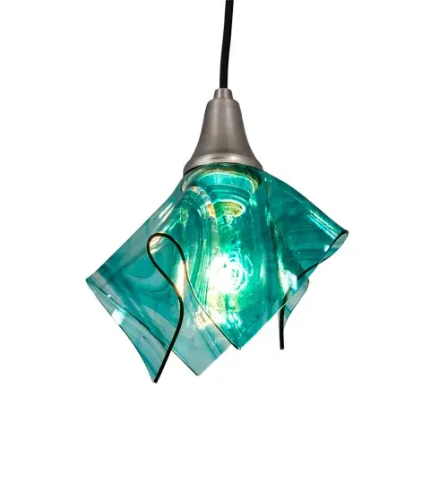 Your soft escape from the harsh city lights. This stylish mini pendant features a kiln-formed Handkerchief art glass shade in a Mint Green toned Mente Swirl finish with Brushed Nickel finished hardware. Traditional workmanship; high fire kilns and original tools are used to slump glass in the old world tradition. Overall height ranges from 14 to 73 inches as the cord can be adjusted in our factory. Domestically produced in our 180;000 square foot manufacturing facility in Yorkville; New York. Shade colors; metal finishes and sizes can be customized to your needs. UL and cUL listed for dry and damp locations. Each shade is a unique work of art and no two pieces are the same. - alternate view