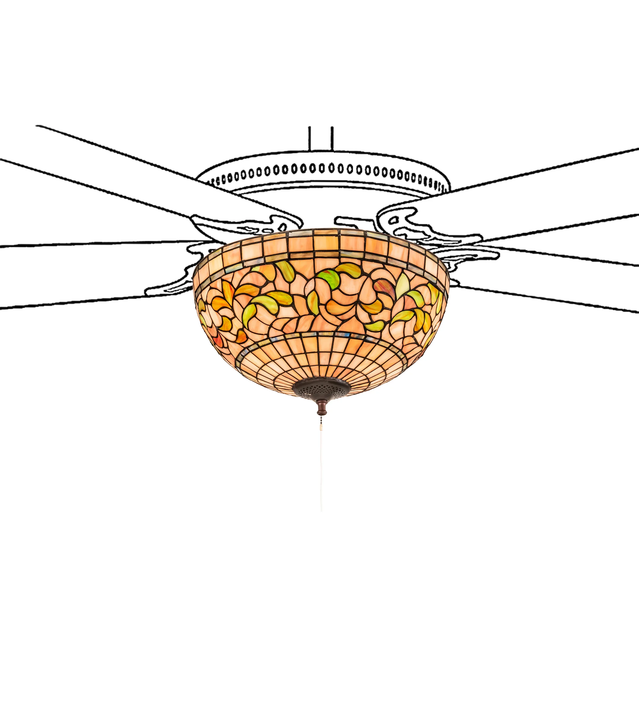 Tiffany Turning Leaf Three Light Fan Light Fixture in Mahogany Bronze
