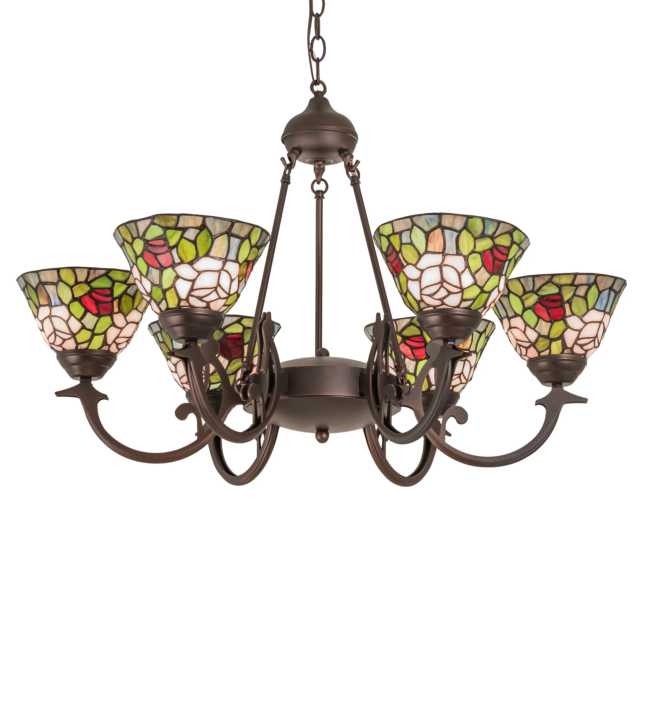 Tiffany Rosebush Six Light Chandelier in Mahogany Bronze