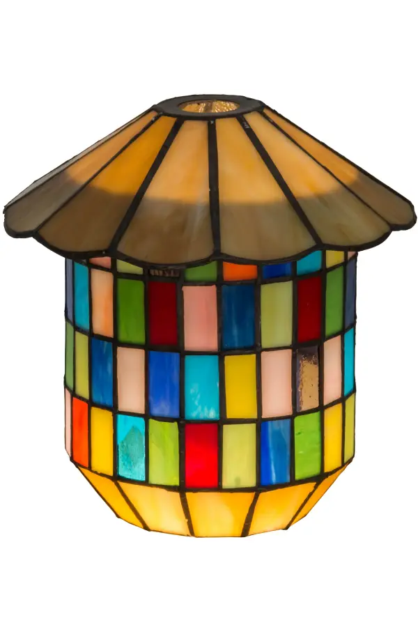 Meyda Co-Founder Meyer Cohen created this original lighting design on the front porch of his summer studio in Old Forge in Upstate New York. The Meyer Lantern was designed with a Honey art glass roof and bottom; with a cornucopia of Blues; Greens; Yellows; and Reds; in various stained glass tiles throughout the center. This decorative shade can be seen adorning camps and vacation homes throughout the Adirondack Mountains and is created using the famous Meyda Tiffany copperfoil construction technique; It pairs well with hardware to create mini pendants and wall fixtures. The Meyer Lantern Shade is included in our American-designed; handcrafted Meyer Lantern Collection. No two art glass shades will be the same; their individuality can be as remarkably unique as their personality.