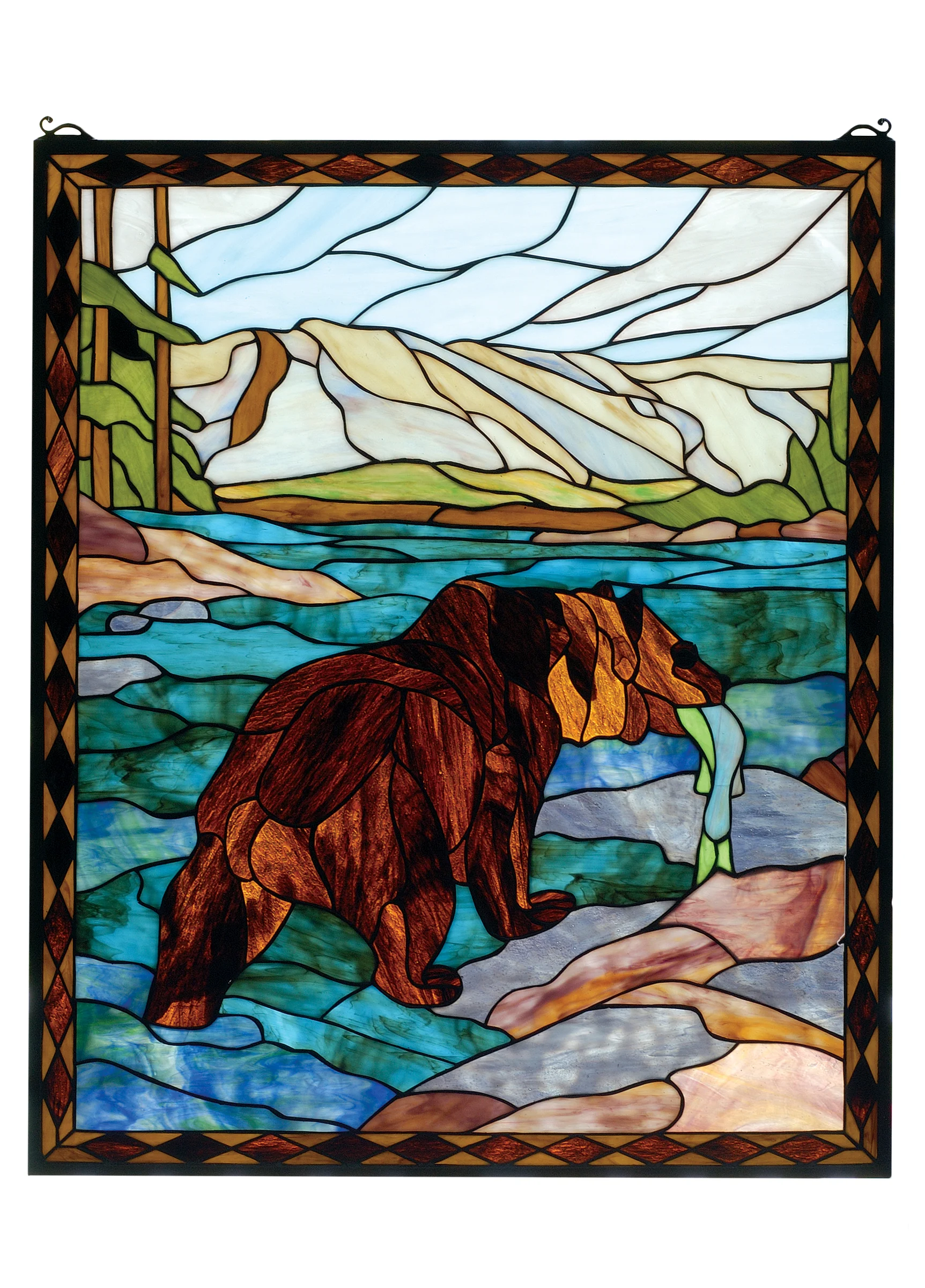 25"W X 30"H Grizzly Bear Stained Glass Window