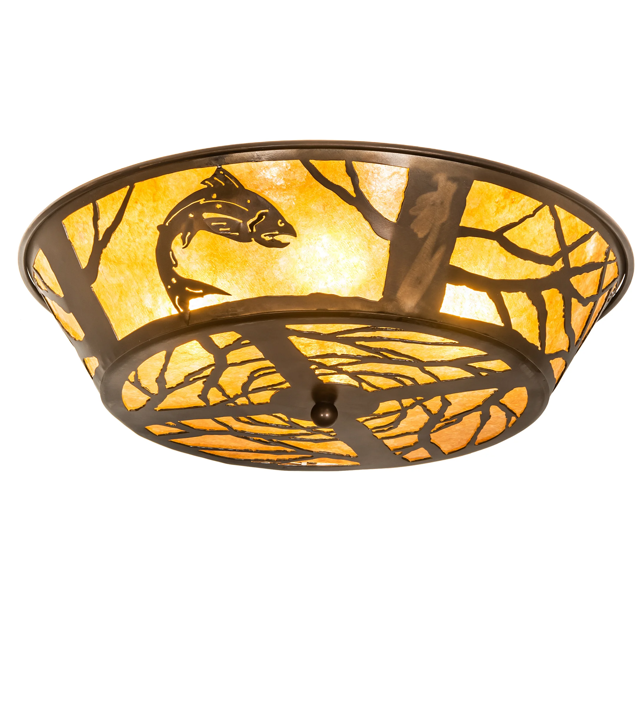 Leaping Trout Four Light Flushmount in Antique Copper