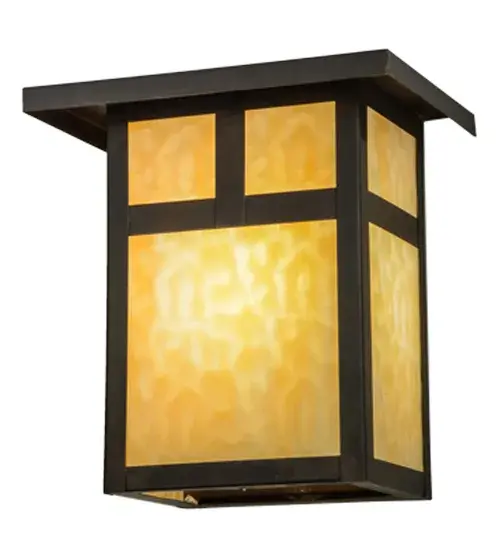 Handcrafted from Solid Brass, this handsome Craftsman Signature lantern was inspired by the Arts and Crafts movement. The striking Mission straight line design is featured in Beige art glass, with a frame and hardware finished in Craftsman Brown. Perfect for both indoor and outdoor applications. Handcrafted by Meyda artisans in the Yorkville, NY manufacturing facilities at the foothills of the Adirondack Mountains. Collection: Hyde Park Finish: Craftsman Brown Glass: Beige Art Glass Width: 12.00" Height: 12.50" Length: 9.00" Weight: 7.00 lb Extension from Wall: 9.00" Number of Bulbs: 1 Maximum Wattage: 60.00 W Bulb Type: A19 Bulb Base: E26 Material: Brass Country of Origin: USA Safety Listing: Wet Safety Rating: Wet - alternate view