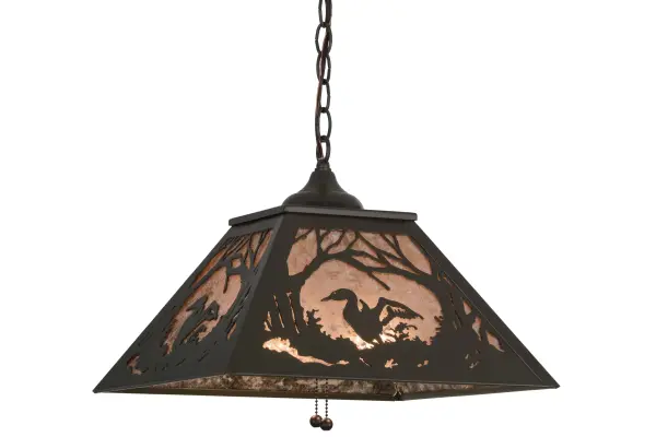 A stunning image of this aquatic bird splashing in a country lake is captured in a wildlife inspired Silver Mica lens complemented with a frame and hardware hand finished in Timeless Bronze. This charming rustic design was handcrafted by Meyda artisans in our manufacturing facility located at the foothills of New York's Adirondack Mountains. Collection: Loon Finish: Timeless Bronze Glass: Silver Mica Width: 22.25" Height: 15.00" Length: 15.50" Weight: 7.00 lb Number of Bulbs: 2 Maximum Wattage: 60.00 W Bulb Type: A19 Bulb Base: E26 Material: Steel Country of Origin: USA Safety Listing: Damp Safety Rating: Damp