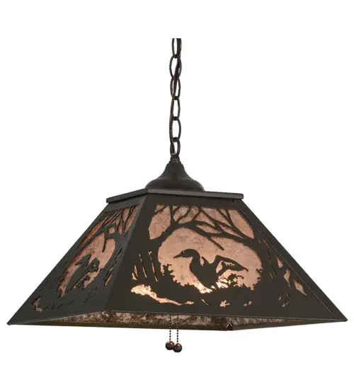 A stunning image of this aquatic bird splashing in a country lake is captured in a wildlife inspired Silver Mica lens complemented with a frame and hardware hand finished in Timeless Bronze. This charming rustic design was handcrafted by Meyda artisans in our manufacturing facility located at the foothills of New York's Adirondack Mountains. Collection: Loon Finish: Timeless Bronze Glass: Silver Mica Width: 22.25" Height: 15.00" Length: 15.50" Weight: 7.00 lb Number of Bulbs: 2 Maximum Wattage: 60.00 W Bulb Type: A19 Bulb Base: E26 Material: Steel Country of Origin: USA Safety Listing: Damp Safety Rating: Damp - alternate view