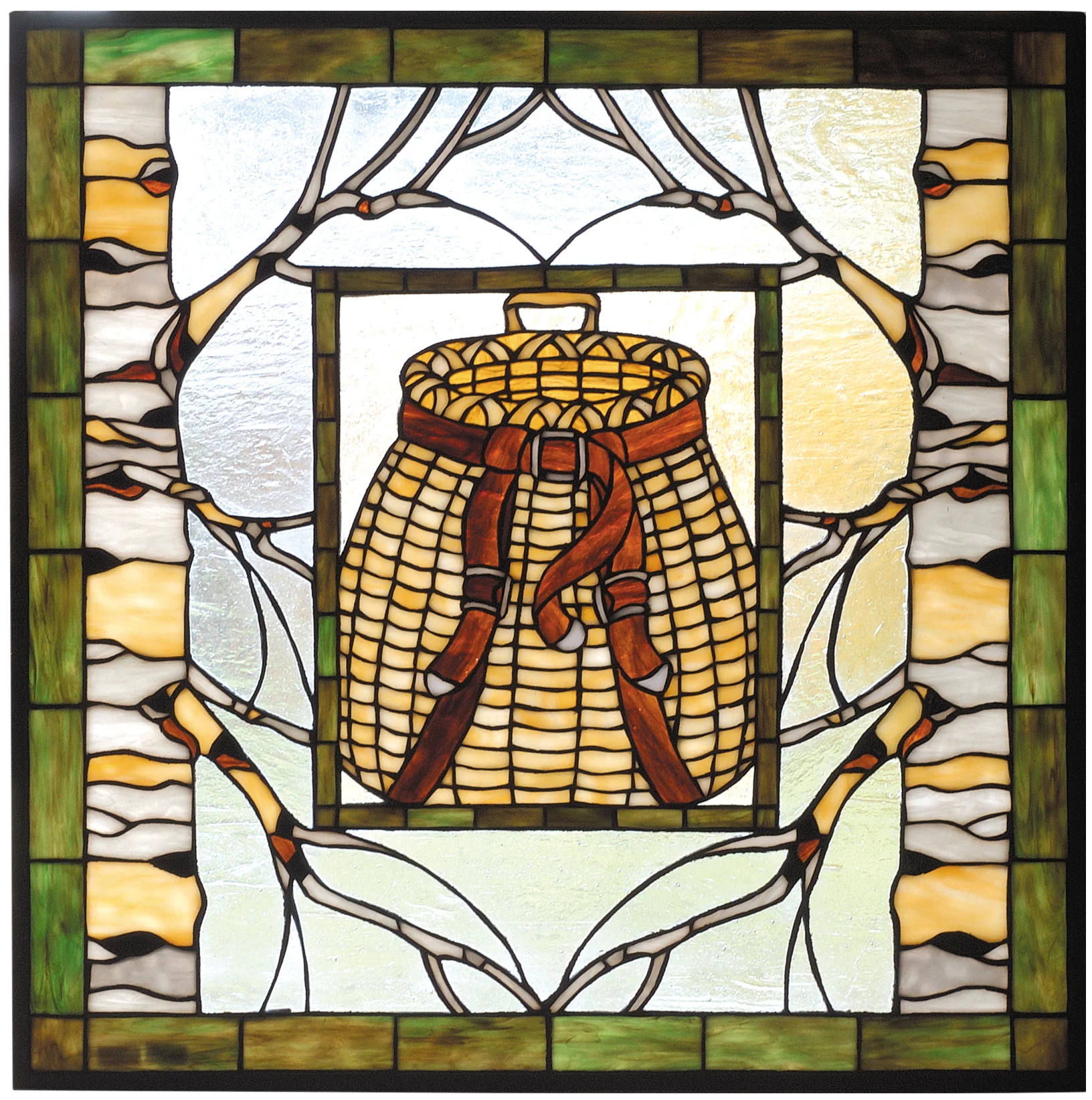 25"W X 25"H Pack Basket Stained Glass Window
