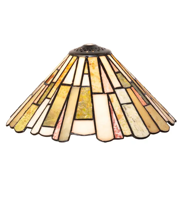 Thinly hand carved and polished natural Jadestone in earthy tones of Moss Green; Tan; Natural Ivory and Coral become luminescent in this unique tile patterned lighting shade. The natural stone shade is created using the famous Meyda Tiffany copperfoil construction process. Pair the stunning shade with a base to create a handsome table/floor lamp or use hardware to build a beautiful ceiling or wall fixture. Each shade is a unique work of art with color variations based on natural ingredients inherent in the Jadestone. Contact us if color matching is critical when ordering multiple items.