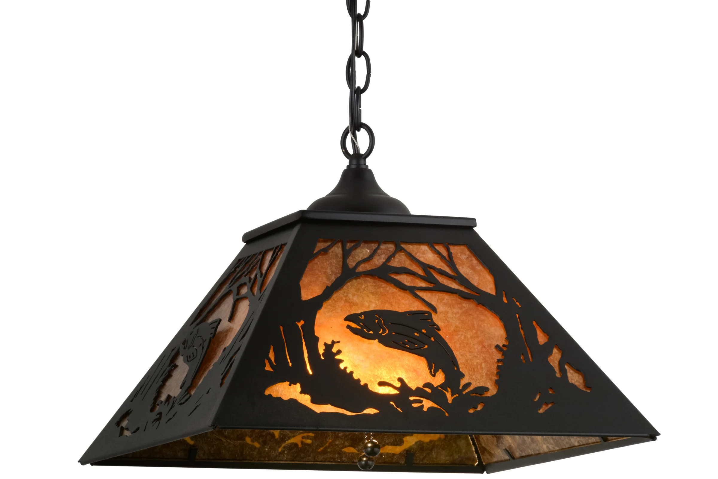 Leaping Trout Two Light Pendant in Textured Black