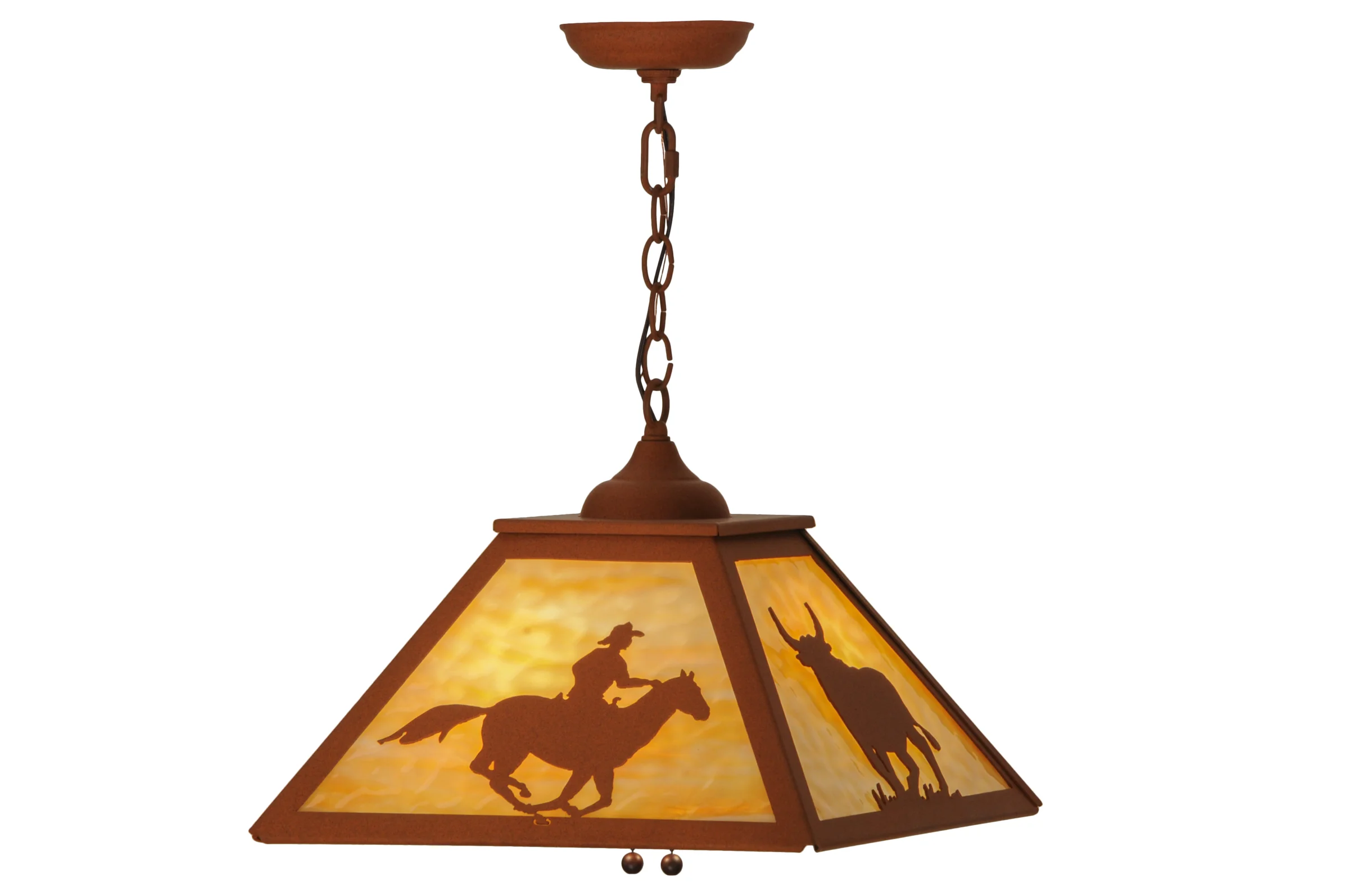Cowboy & Steer Two Light Pendant in Earth