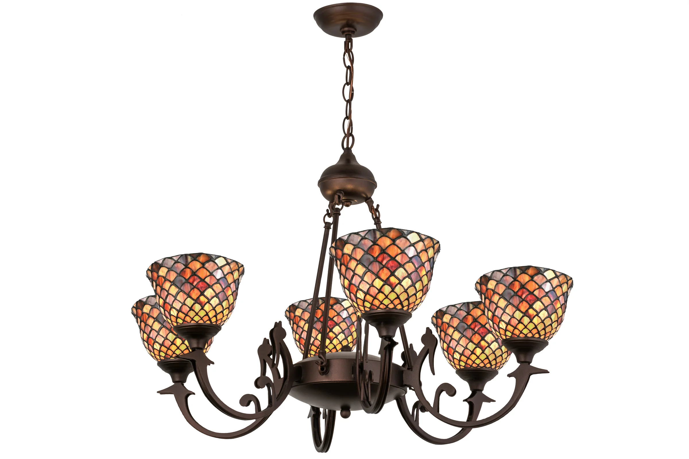 Fishscale Six Light Chandelier in Mahogany Bronze