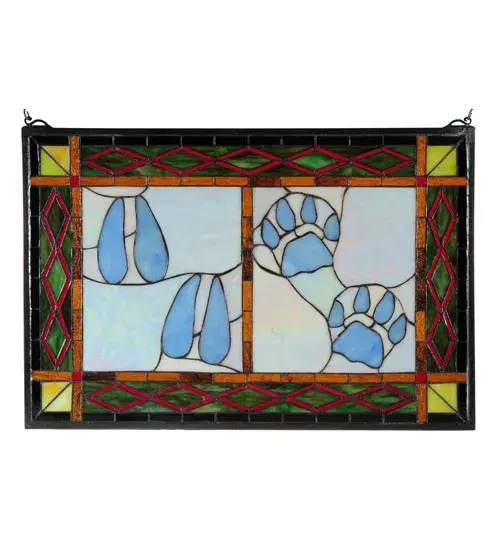 26.5"W X 17.5"H Deer & Cougar Tracks Stained Glass Window - Image 3