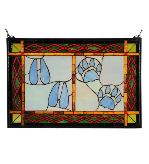 26.5"W X 17.5"H Deer & Cougar Tracks Stained Glass Window - Image 4