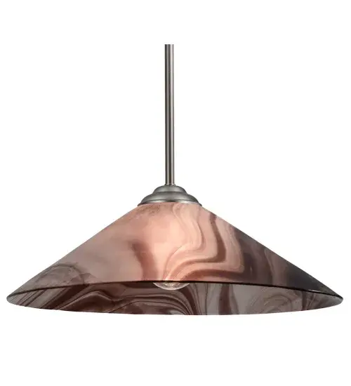Sleek and upscale the metro pendant with cone shaped baroque art glass shade in a Raspberry and Sugar White toned Chambord Swirl finish with Brushed Nickel finished hardware; reflects the vibrant soul of the city. - alternate view