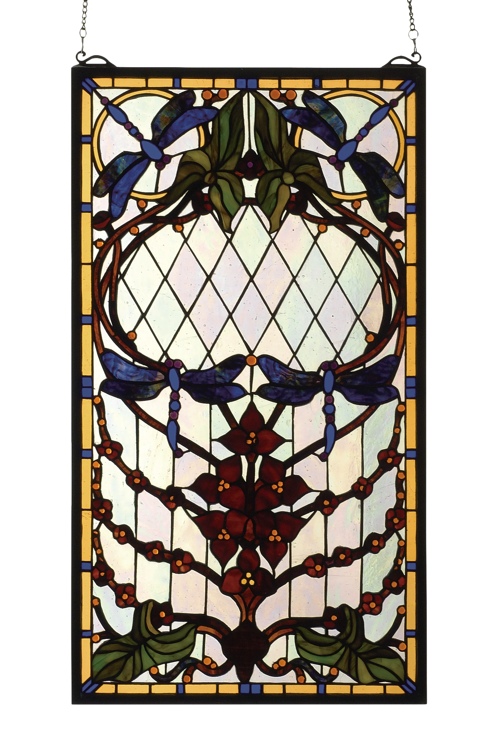 14"W X 25"H Dragonfly Allure Stained Glass Window