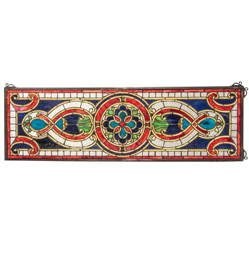 36" Wide X 11" High Evelyn in Lapis Transom Stained Glass Window