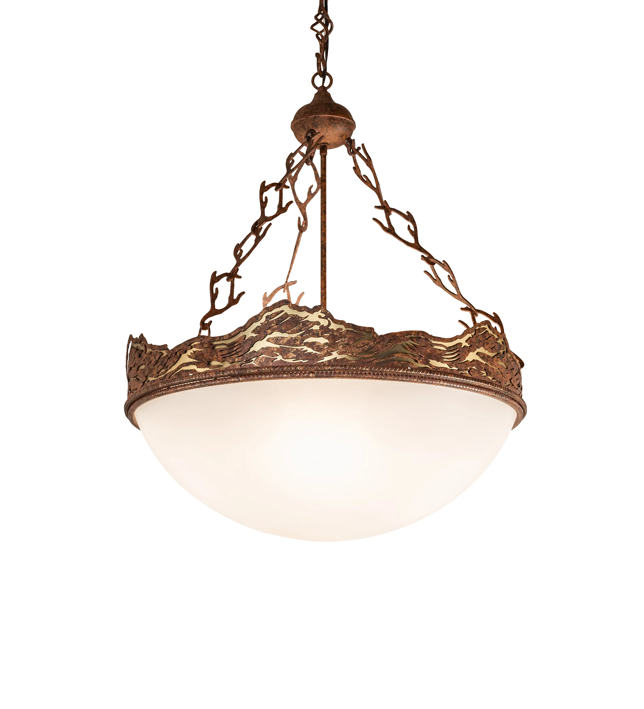 Mountain Range Four Light Chandelier in Hand Painted Rust