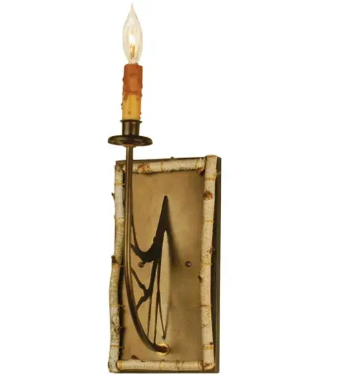 An illuminating faux candlelight and leather shade appear to bud and grow from Natural Birch Bark hand harvested from low-hanging tree growth in the magnificent Adirondack Mountains. The hardware features metal branches with a Barkerized Texture and a stunning Vintage Copper finish. The Birchwood Wall Sconce is featured in our American made; American designed handcrafted Rustic Lighting Collection. Manufactured in Yorkville; New York. UL and cUL listed for dry and damp locations.