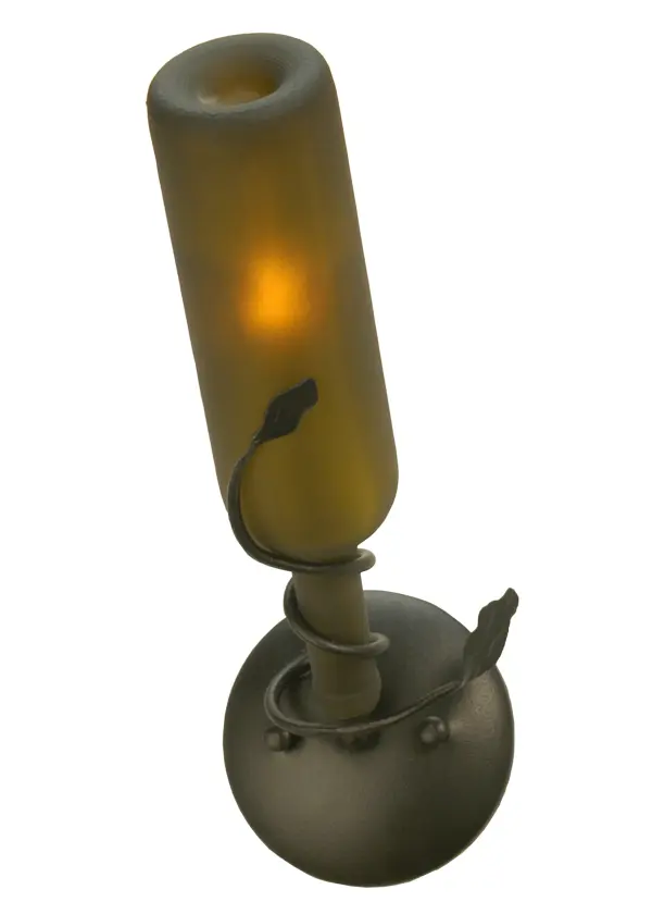 Capture the life of the party with the whimsical design of the Meyda Wine Bottle wall sconce. It is so much fun that you may want to hang from it; but don't! Liven up a restaurant; club; or home with a wall fixture that does so much more than deliver light; it adds personality and pizzazz. A Black finished wall plate with a Vine-like metal accent embraces a Green Glass Wine Bottle. Create a stunning design statement by installing this fixture in corridors and dining areas in homes; restaurants; hotels; pubs; nightclubs; and wineries; connoisseurs will appreciate this luminaire's fine detail and charm. This rich-looking Tuscan Vineyard Frosted Green Wine Bottle Wall Sconce is included in our American-made; American-designed; handcrafted Wine Bottle Lighting Collection. The fixture is manufactured in Yorkville; New York. UL and cUL listed for dry and damp locations. Take your finest bottle of wine; and Meyda will transform it into an everlasting personalized fixture of light. Contact us for more information on custom wine bottle lighting fixtures and lamps. We can also create custom lighting with beer bottles; mason jars; milk bottles; and other glass containers and vessels.