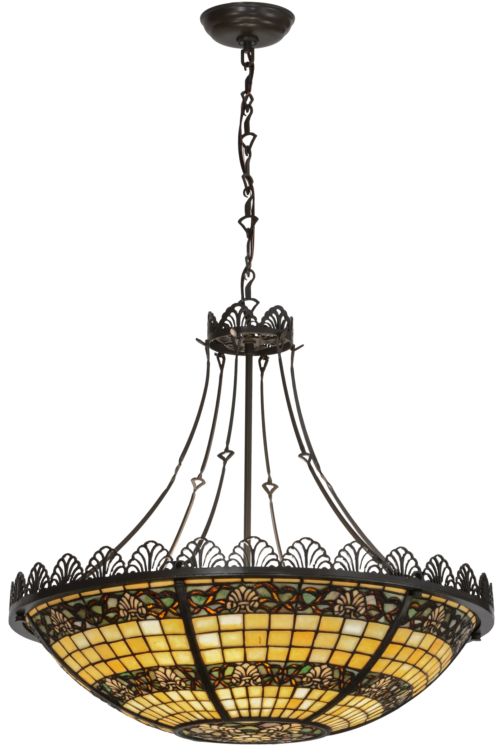 Shell And Ribbon Four Light Pendant in Timeless Bronze