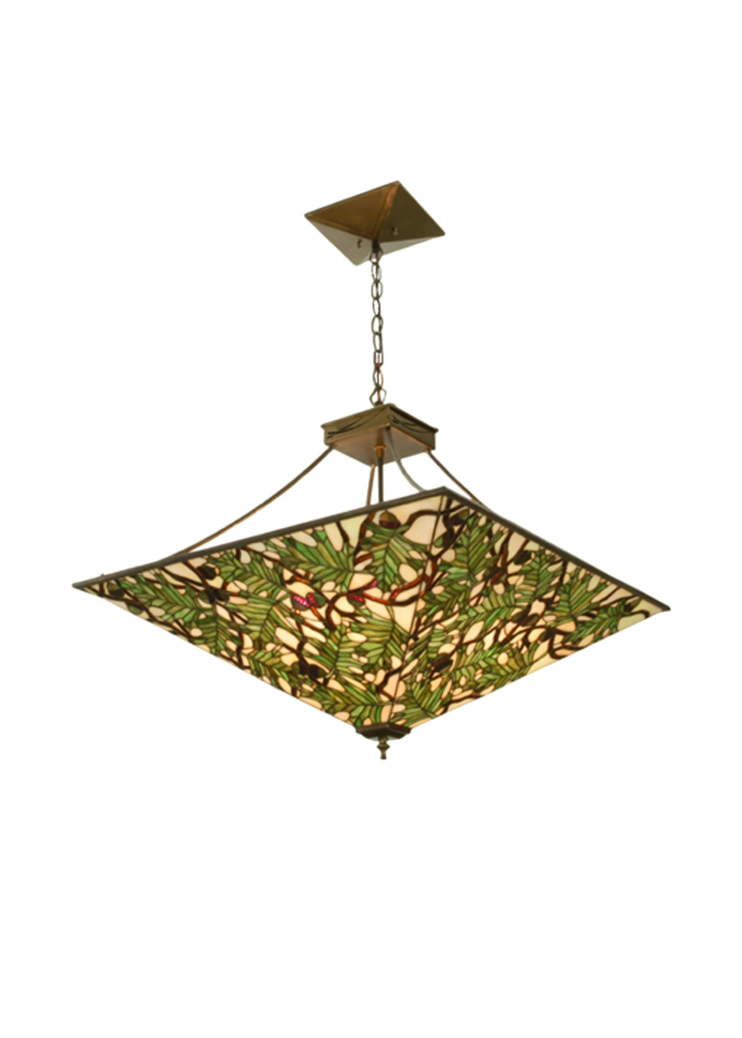 Acorn & Oak Leaf Four Light Inverted Pendant in Antique Copper