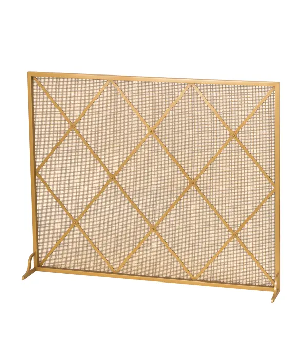 Like a precious jewel; this fireplace screen features a stunning Diamond pattern in a Sahara Gold finish on a complementary mesh background. This elegant fireplace screen is both decorative and functional and can be used with a working fireplace. Custom crafted in our 180;000 square foot manufacturing facility in Yorkville; NY. This exquisite fireplace screen is available in a broad range of styles and finishes to enhance your interior decor.