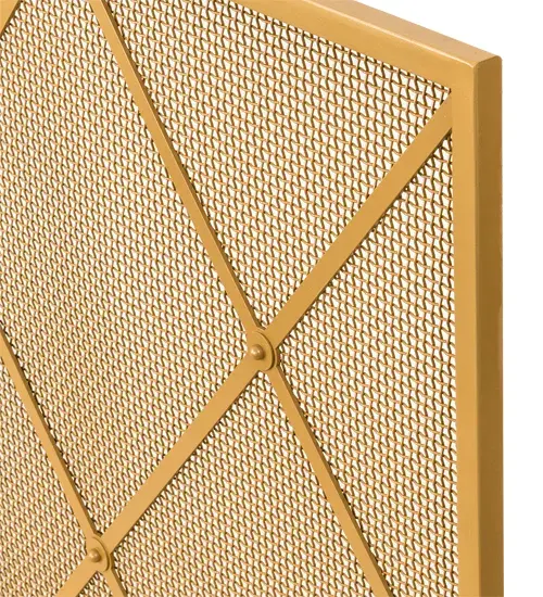 Like a precious jewel; this fireplace screen features a stunning Diamond pattern in a Sahara Gold finish on a complementary mesh background. This elegant fireplace screen is both decorative and functional and can be used with a working fireplace. Custom crafted in our 180;000 square foot manufacturing facility in Yorkville; NY. This exquisite fireplace screen is available in a broad range of styles and finishes to enhance your interior decor. - alternate view