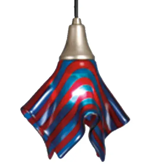 Is it really just a dream of Red and Blue bands that make the Metro Fusion; Satriale's Dream Handkerchief mini pendant. Hand cut glass strips are hot fused together and then fired again to fall into a flowing draped fabric shape. Handmade by Meyda Craftsmen the shade with brushed nickel hardware is another mystery.
