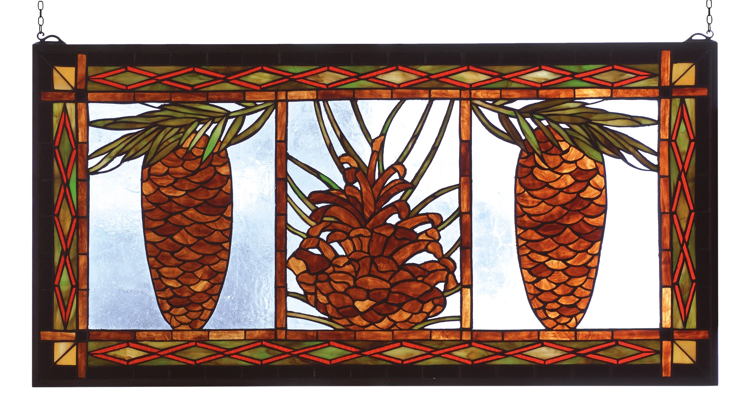 Pinecone Window in Blue Amber Red Bl