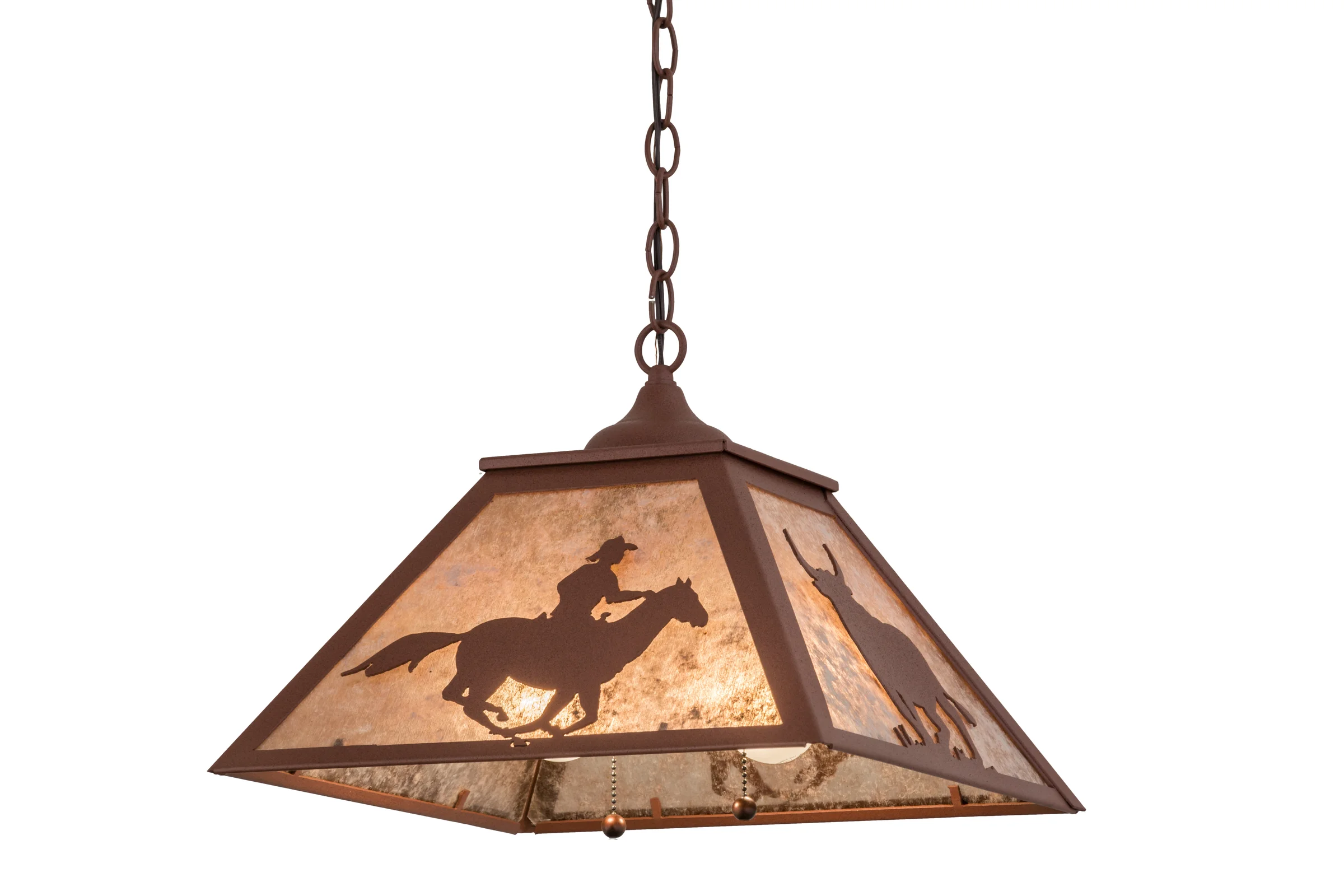 Cowboy & Steer Two Light Pendant in Rust