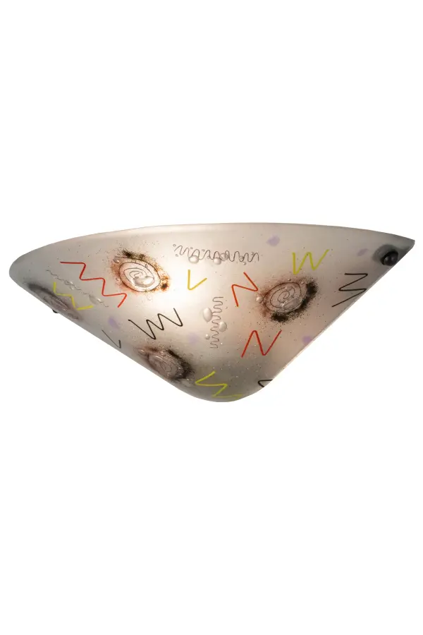 An explosion of satellites; stars; and planets lights up the Super Nova wall fixture. The shade; spiked with swirls and squiggles; is fused and formed on a Frosted Glass Shade. Designed and created by Meyda artists and artisans; a fun contemporary fixture for your pleasure. The Metro Fusion Super Nova Wall Sconce is included in our American-made; American-designed; handcrafted Abstract Lighting Collection. UL and cUL listed for damp and dry locations.