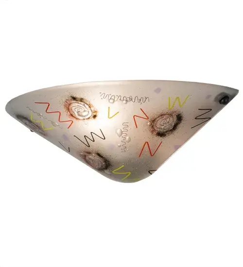 An explosion of satellites; stars; and planets lights up the Super Nova wall fixture. The shade; spiked with swirls and squiggles; is fused and formed on a Frosted Glass Shade. Designed and created by Meyda artists and artisans; a fun contemporary fixture for your pleasure. The Metro Fusion Super Nova Wall Sconce is included in our American-made; American-designed; handcrafted Abstract Lighting Collection. UL and cUL listed for damp and dry locations. - alternate view