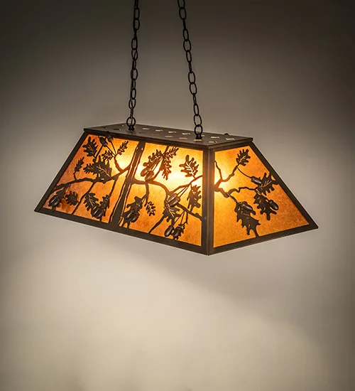 Oak Leaf & Acorn Six Light Oblong Pendant in Antique Copper