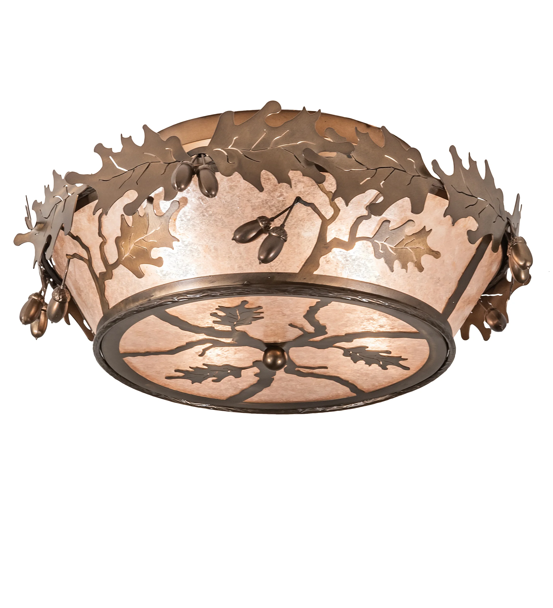 Oak Leaf & Acorn Four Light Flushmount in Antique Copper