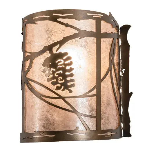 Listen closely. You can almost hear the soft whisper of the pinecone and pine branches as they dance in the wind. Soft beautiful light is diffused through Silver Mica which is enhanced with an Antique Copper finish. The sconce is handcrafted by Meyda Artisans in Yorkville; New York at the foothills of the Adirondack Mountains. - alternate view