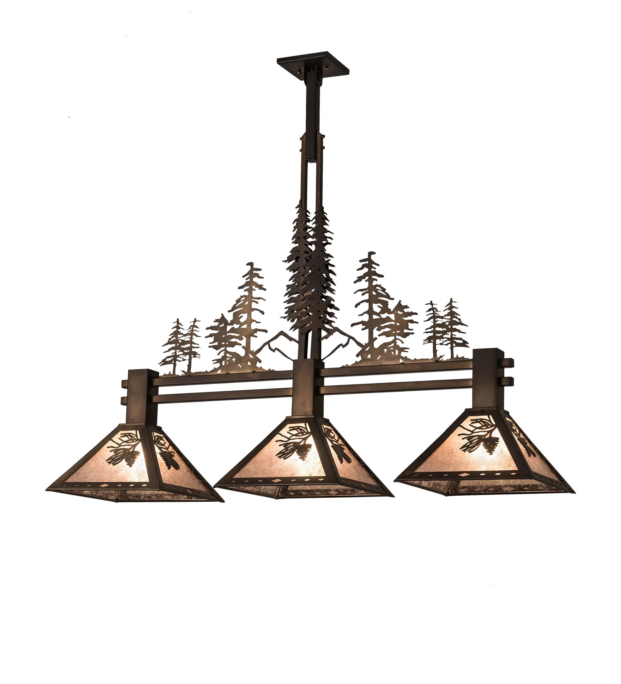 Winter Pine Three Light Island Pendant in Antique Copper