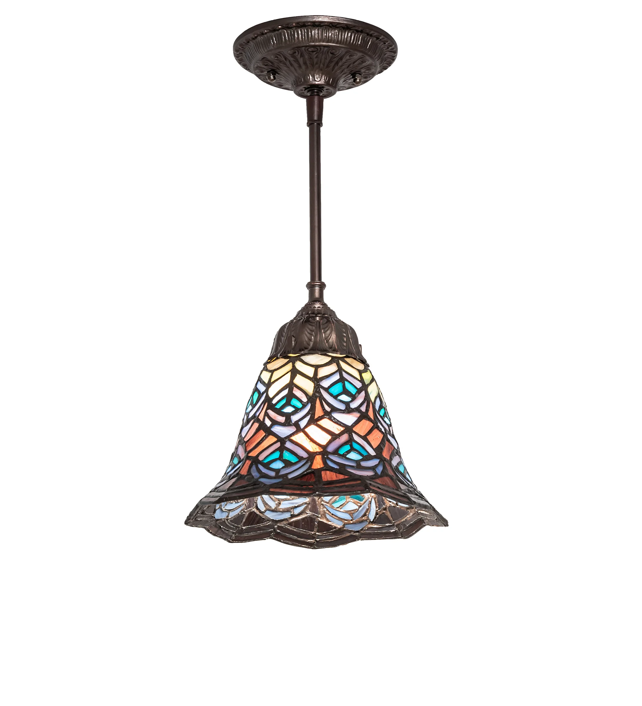 Tiffany Peacock Feather One Light Pendant in Mahogany Bronze