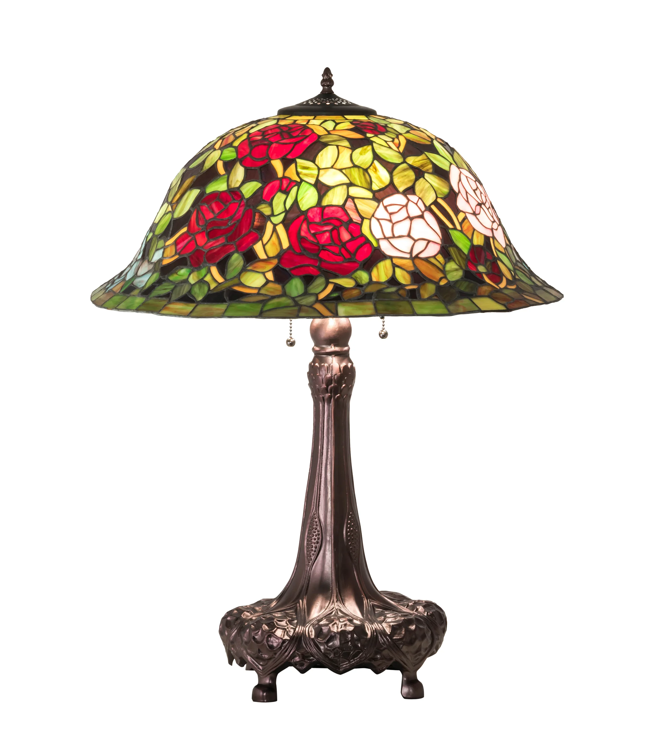 Tiffany Rosebush Three Light Table Lamp in Mahogany Bronze