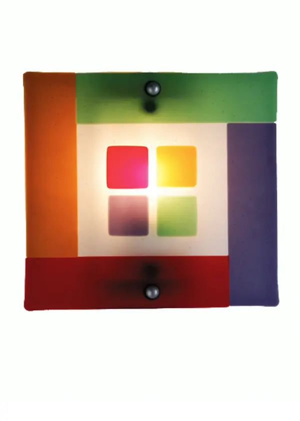 Hot glass. Refreshing; Hot Looks. Metro Fusion is edgy and contemporary like this retro sconce in color blocks of Raving Red; Luscious Lavender; Outrageous Orange; and Groovy Green. Each Metro fixture and lamp is a one of a kind; original piece of art. The hot glass shade is made complete with Nickel finished; powder coated hardware. This sconce is ADA compliant.