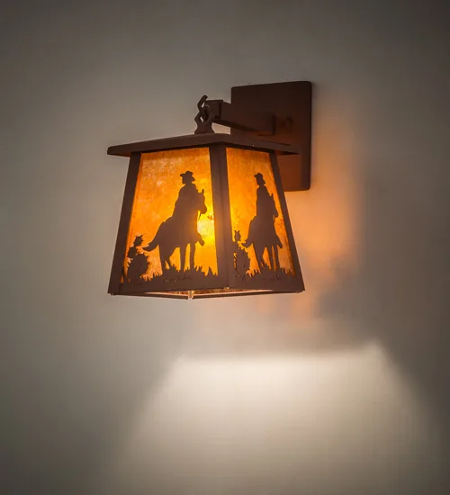 7" Wide Cowboy and Horse Lantern Wall Sconce