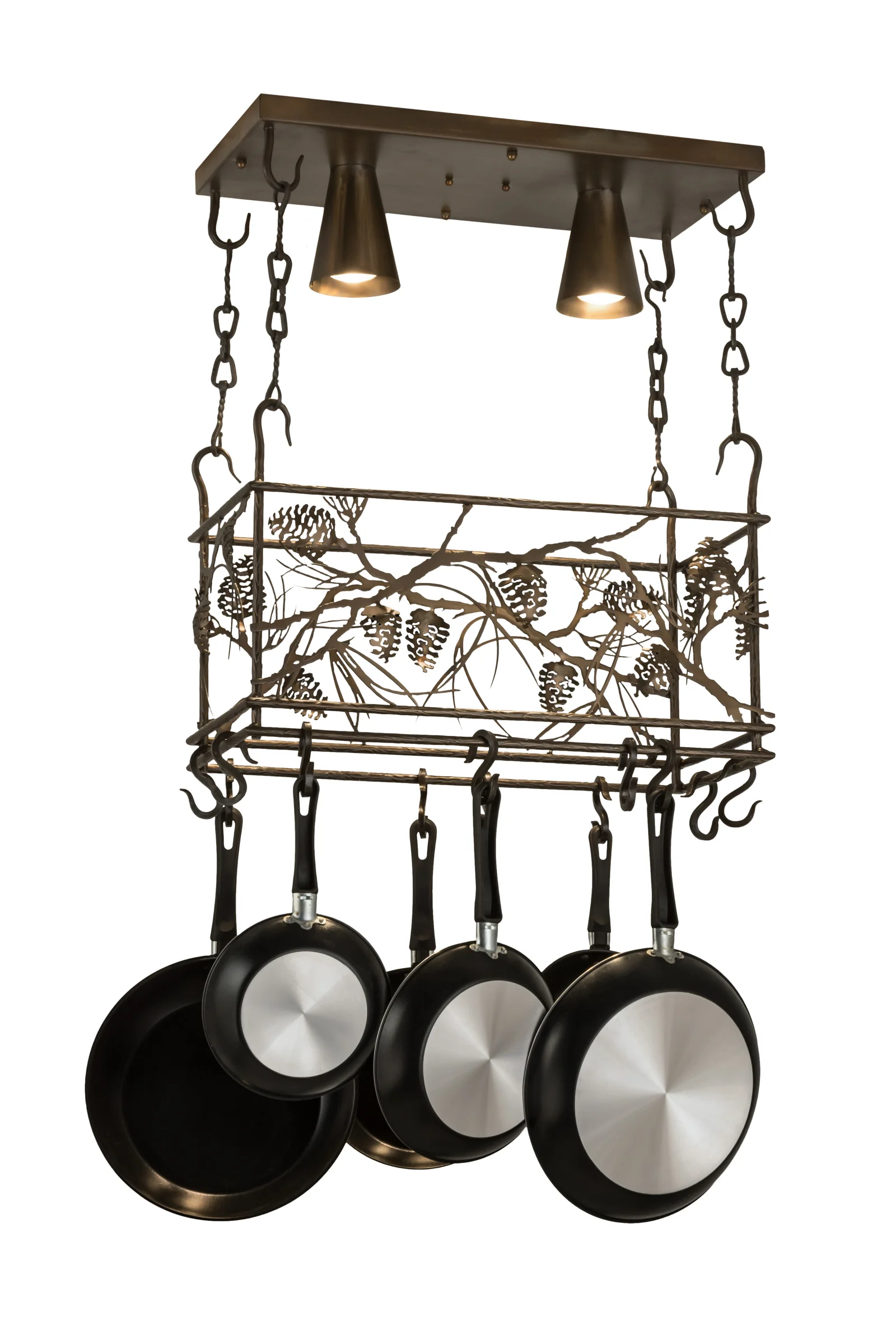 Whispering Pines Two Light Pot Rack in Antique Copper