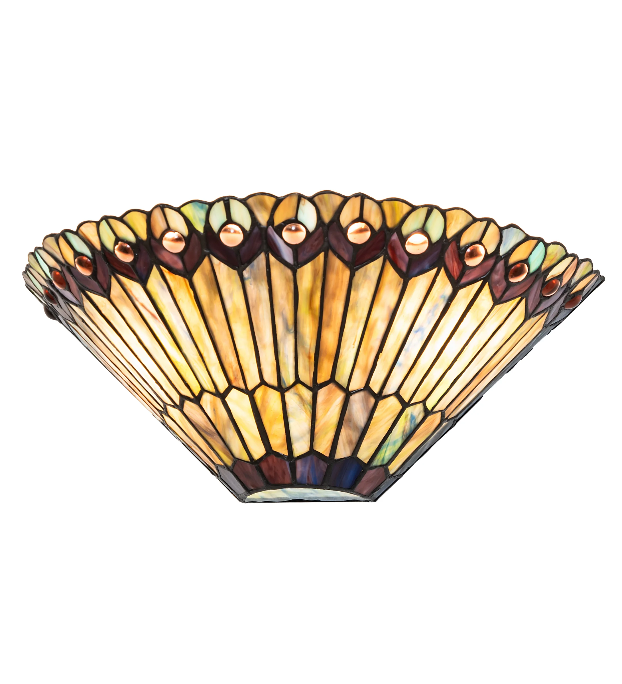 Tiffany Jeweled Peacock 17" Wall Sconce in Craftsman Brown On Brass
