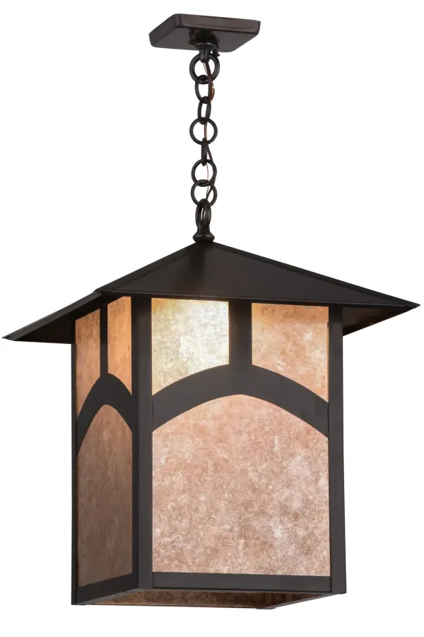 Custom crafted of Solid Brass; this abstract hilltop design is featured on Silver Mica and enhanced by hardware finished in a handsome Craftsman Brown. Custom crafted by the hands of Meyda artisans in Yorkville; New York; this fixture is offered in custom colors; styles and sizes as well as dimmable energy efficient lamping options.