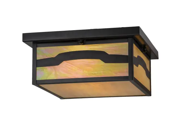 Handcrafted of Solid Brass, an abstract mountainside design comes to light with this Craftsman Signature lantern. This striking fixture features a Beige Iridescent art glass diffuser with hardware and accents featured in a Craftsman BRown finish. handcrafted by Meyda artisans in our Yorkville, New York manufacturing facility, at the foothills of the glorious Adirondack Mountains. Custom styles, colors and sizes are available, as well as dimmable energy efficient lamping options. Collection: Hyde Park Finish: Craftsman Brown Glass: Beige Iridescent Glass Width: 20.00" Height: 6.00" Length: 14.00" Weight: 9.50 lb Number of Bulbs: 2 Maximum Wattage: 60.00 W Bulb Type: A19 Bulb Base: E26 Country of Origin: USA Safety Listing: Damp Safety Rating: Damp