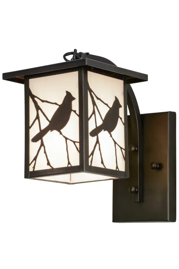 You can almost hear the beautiful melodies of this singing bird that echoes the rhythms of mother nature. Delicately etched of Solid Brass; silhouettes of a Song Bird perched on branches accent this handsome American-made Craftsman Signature lantern style pendant. The lighting fixture; handcrafted in the USA by Meyda artisans; is finished in Craftsman Brown and features White art glass. Perfect for indoor and outdoor lighting applications.